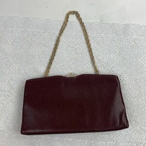 Vintage Mardane USA leather clutch Bag chain strap Burgundy Gold Snap close